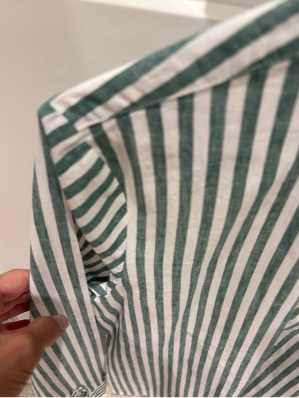 Sezane Tomboy Green and White Vertical Stripe Button-Down Shirt - Picture 4 of 7
